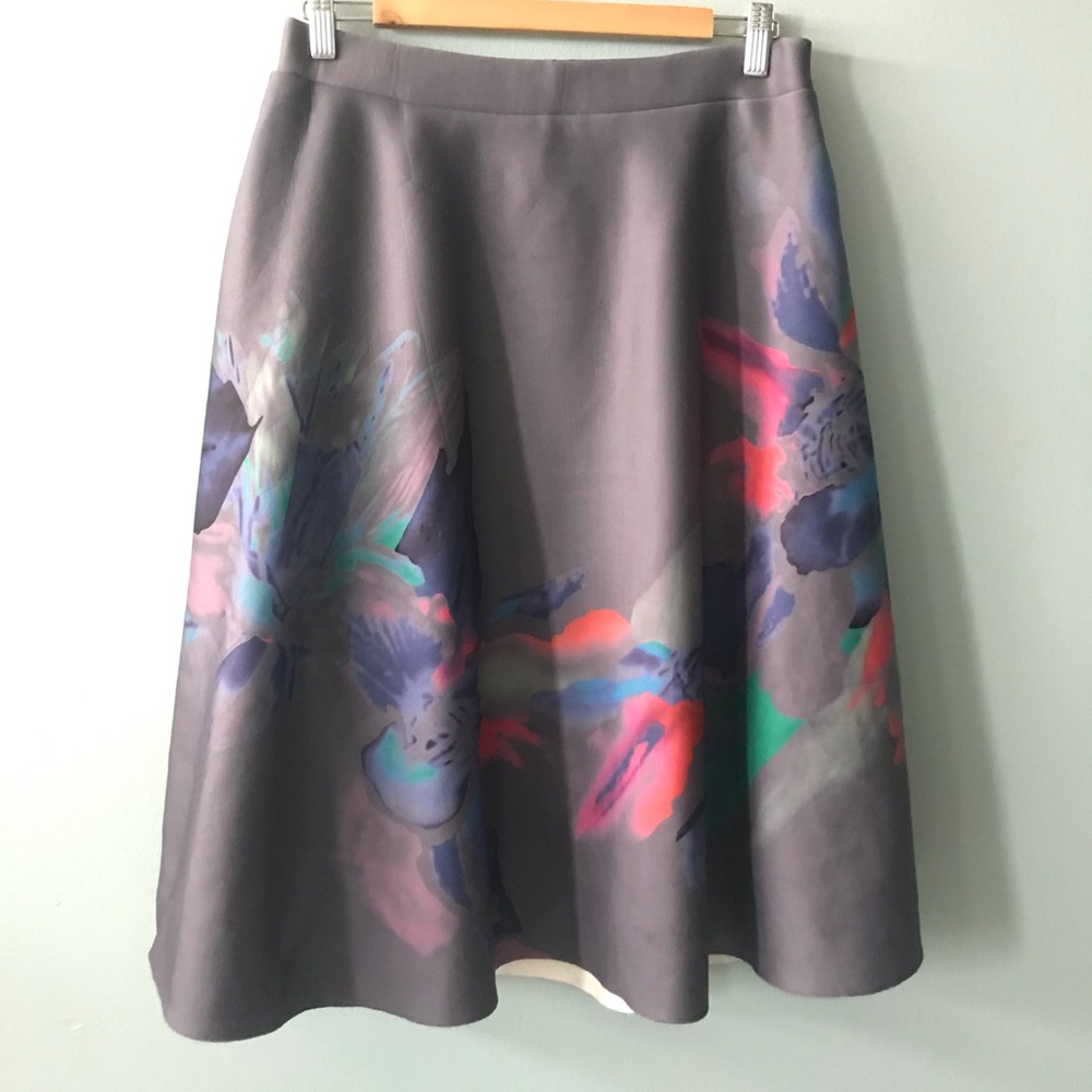 Gray Floral A Line Skirt